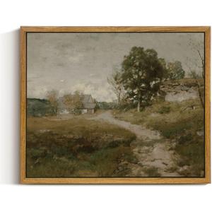 InSimSea Framed Canvas Wall Art Vintage Decor, Retro Room Decor, Rural Path Landscape Wall Paintings, Farmhouse Wall Art for Living Room, Vintage Countryside Pictures for Bathroom Wall Decor, 9"x11" (Road)