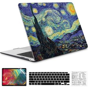 Compatible with MacBook Air 13 Inch Case 2022, 2021-2018 A2337 M1 A1932 A2179 Durable Hard Plastic Shell Case &Keyboard Cover&Mac OS Keyboard Sticker (Van Gogh Starry Sky)