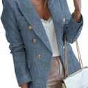 Happy Sailed Womens Tweed Blazers Casual Long Sleeve Double Breasted Open Front Blazer Jackets Work Suits (X-Large, Dark Blue)
