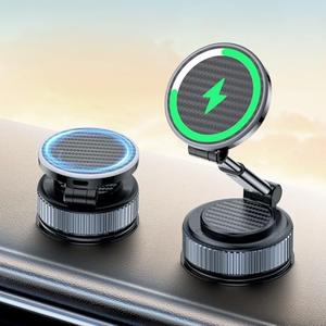 CloudValley 15W Wireless Charger Magnetic Car Mount Phone Holder Carbon Fiber, Dashboard/Windshield 360° Adjustable Stand [Compatible with MagSafe] Wireless Charging Arm for iPhone 16/15/14/13/12