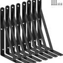 8 Pack L8 x H 6" Black Heavy Duty Shelf Brackets with Screws Metal Shelf Brackets Shelf Support Angle Brackets for Shelves L Brackets Heavy Duty Floating Shelf