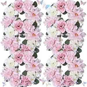 DIYDOFUN Artificial Flower Candle Rings  6 Inch Inner Rose Floral Wreaths with Butterflies for Wedding Bridal Event Table Centerpieces Backdrop Decorations (Pink & White, 6 X Candle Rings)