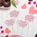 24Pcs Happy Valentine's Day Cupcake Toppers with Heart Glitter Sweet Love Theme Cupcake Picks Valentine's Day Cake Decorations for Valentine's Day Theme Birthday Party Supplies Pink