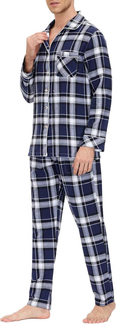 MoFiz Men's Cotton Pajamas Sets Sleepwear Long Sleeve Button Down Loungewear with Pants Soft Pjs Lounge Set with Pockets (X-Large, Plaid 59)