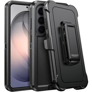 DUEDUE for Samsung Galaxy S26 Case with Belt Clip Holster Shockproof 3-Layer Heavy Duty Kickstand Cover Full Body Protective Rugged Phone Case for Samsung S26 6.3", Black
