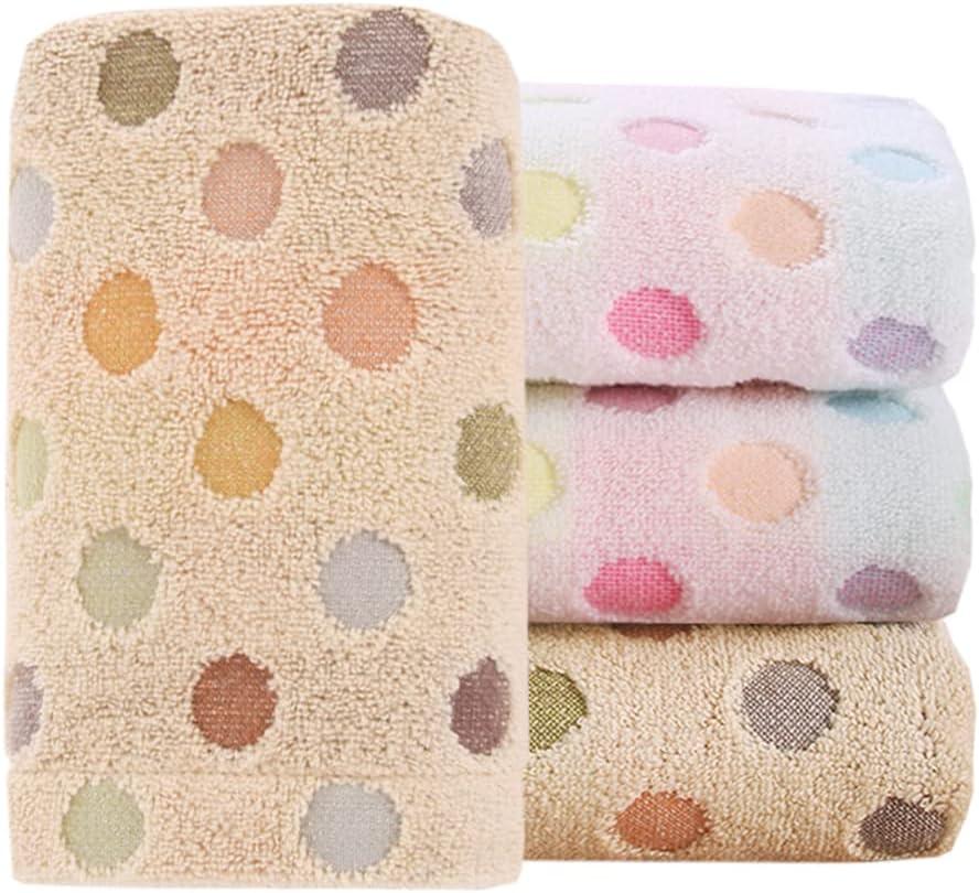Pidada Hand Towels Set of 4 Colorful Polka Dot Pattern 100% Cotton Soft Absorbent Decorative Towel for Bathroom (Beige and Brown)