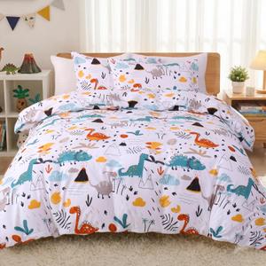 JSD Dinosaur Kids Duvet Cover Set Full Size, 3 Piece Soft Printed Microfiber Bedding Comforter Cover with Pillow Shams Zipper Closure, Comforter Not Included