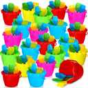 Lenwen 24 Packs 6.3" Beach Sand Buckets Shovels and Rakes Set for Kids Summer Beach Toys Pool Party Favors Accessories Easter Basket Stuffer(Stylish)