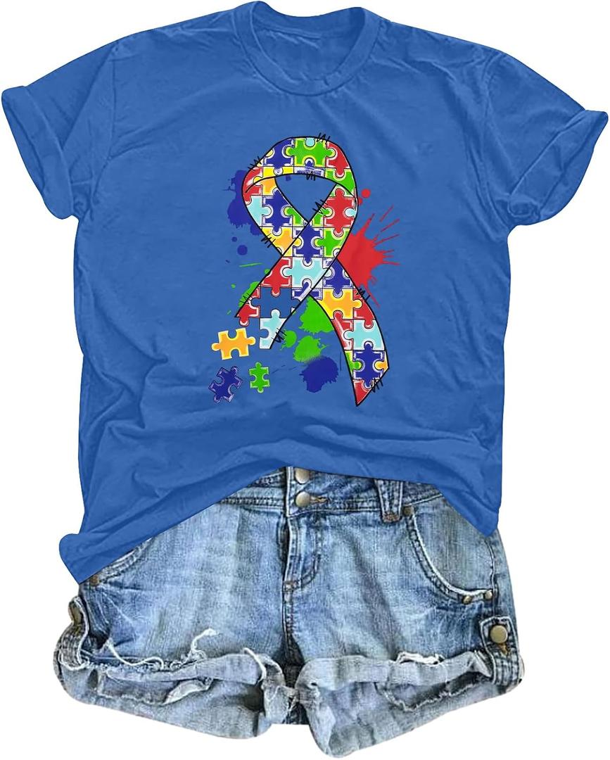 Be Like A Schwa It's Never Stressed Shirt Women Autism Awareness T Shirts Speech Therapy Dyslexia Tees Tops (Blue, XL)