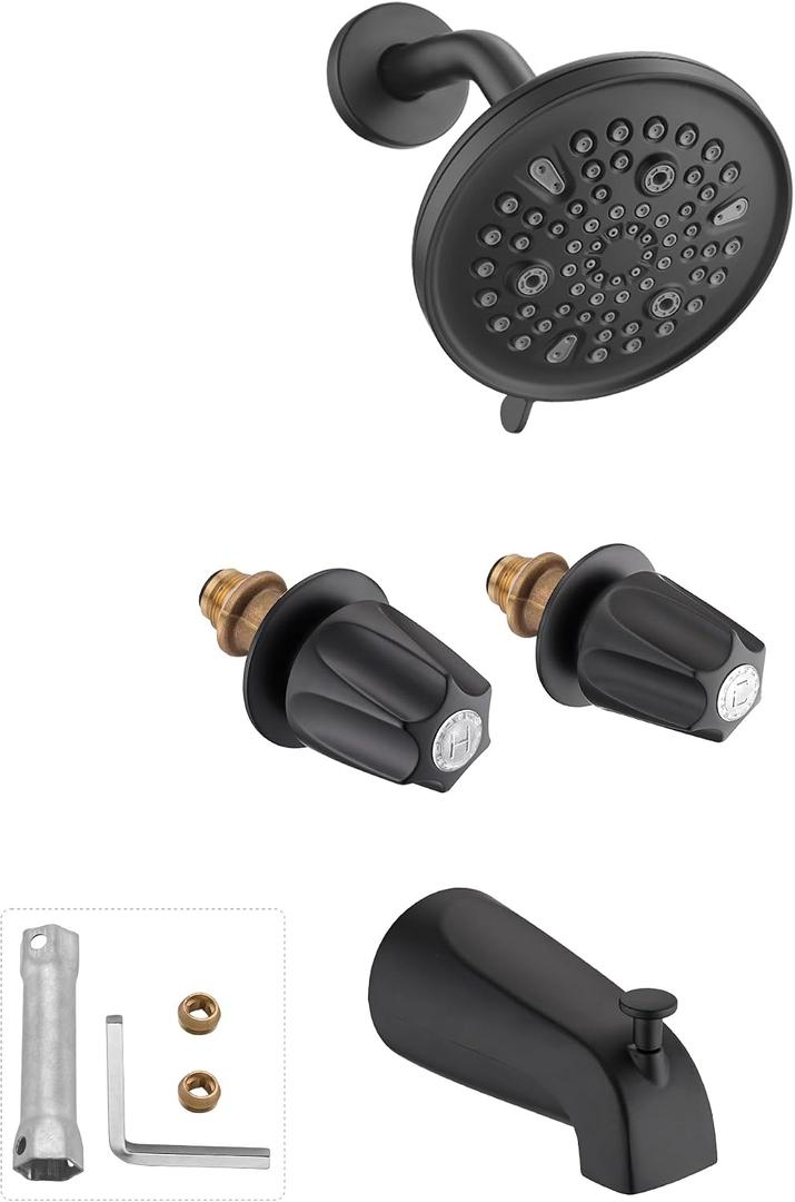 9-Setting Rain Shower Faucet& Bathtub 2 Handle Knob Replacement for Price Pfister Verve Remodel/Rebuild Trim Kit, Matte Black