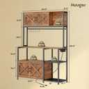 Huuger Large Bakers Rack with Power Outlet, Kitchen Microwave Stand with Cabinets, Coffee Bar Table Station with Storage, 6 S-Shaped Hooks, Mesh Shelves, 45 Inch Wooden Top, Rustic Brown