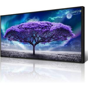 Wapluam Large Wall Art For Living Room Wall Decor For Bedroom Purple Trees Abstract Scenery Pictures Artwork Black Framed Canvas Prints Office Decor Painting Modern Nature Wall Art Ready to Hang (60L" x 30W")