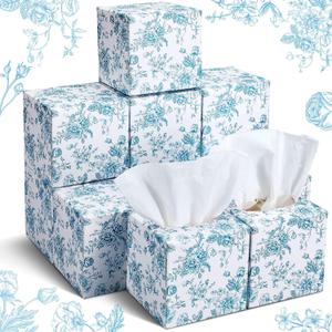 Bencailor 12 Pack Blue Flowers Facial Tissues Cube Boxes Spring Winter Square 600 Sheets 3 Ply Small Tissues Cube Boxes for Home Car Accessories(Ceramic Flower)