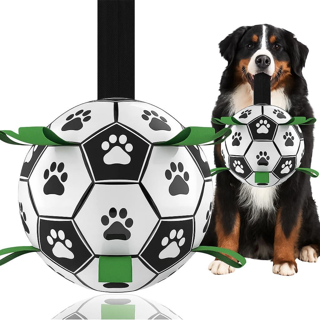 Dog Toys, World Cup Soccer Ball with Straps, Interactive Lightweight Dog Toys for Outdoor Play, Tug of War, Puppy Birthday Gifts, Water Toy - Ideal Pet Gift for Large Dogs (8 Inch) (Large Size 3, Green)