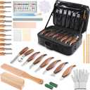 UBALANCE Wood Carving Tools Kit - 38Pcs Whittling Chisel Knife, Basswood Blocks, Gloves, Leather Strap, Strop Block, Sharpener, Ruler, Pencil, Paint Set, Zipper Bag for Beginners Hobbies (Black)