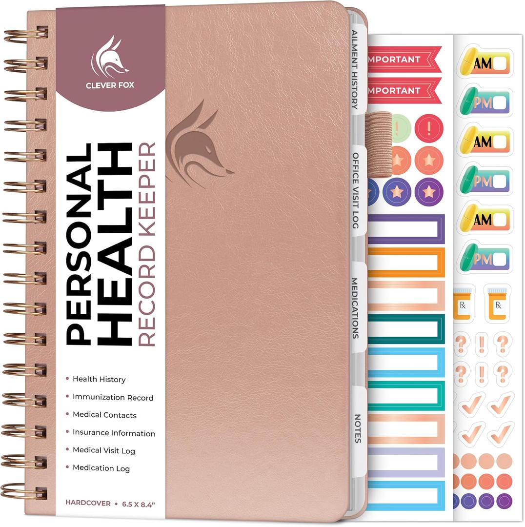 Clever Fox Personal Health Record Keeper  Medical Care Planner  Wellness & Medication Tracker Journal for Patients  Organizer Notebook, Daily Tracking Log Book & Appointment Diary (Rose Gold) (A5 (5.7 x 8.3))