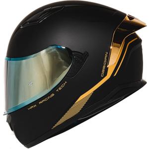 HAX Obsidian Full Face Dual Visor Adult Motorcycle Helmet for Motorbike Street Bike with Pinlock Ready DOT Approved Matte Black Gold L (Black, L)