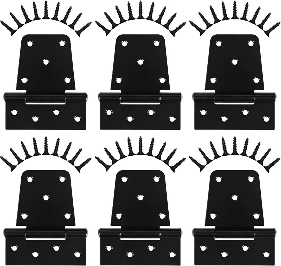 Heavy Duty Gate Hinges 3.5 inch 6 Pack Extra Thick Industrial T Barn Door Hinges Shed Door Hinges for Large Wooden Gates Wood Fence Outdoor - Black Iron Finish (Screws Included)