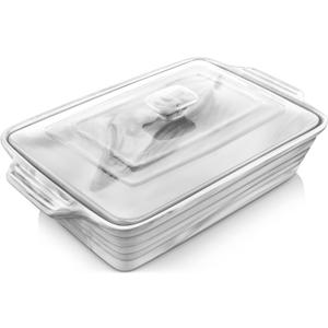 MALACASA Large Casserole Dish with Lid, 4.4 Quart Ceramic Baking Dish for Oven, 13 x 9 Lasagna Pan Deep with Lid, Microwave, Dishwasher Safe, Series BAKE-GREY