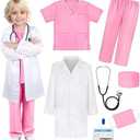 GIFTINBOX Doctor Costume for Kids Doctor Lab Coat for Kids Real Stethoscope, Girls Halloween Costumes for Kids Size Larg