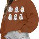 UNIQUEONE Halloween Sweatshirts for Women Ghost Reading Books Sweater Cute Spooky Bookish Shirt Fall Pullover Tops (Brown, XXL)