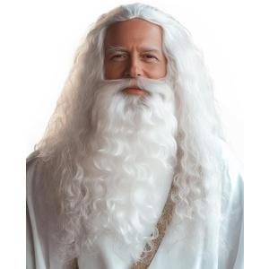 HOMELEX White Wizard Beard And Wig - Halloween Funny Father Time Costume Accessory for Adults