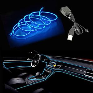 Maxlaxer El Wire Blue Interior Car LED Strip Lights, 5M Neon Wire USB 5V with Fuse Protection for Automotive Interior Decoration, with 6mm Sewing Edge