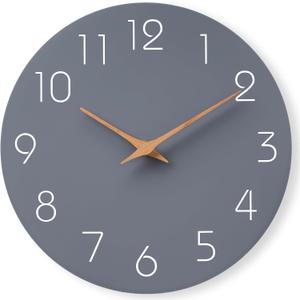 Mosewa Large Wall Clock 16 Inch Gray Modern Silent Non Ticking Battery Operated Decorative for Bedroom Bathroom Living Room Kitchen Home Office Hotel