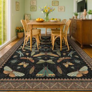 Hazo Haus Living Room Rug Black Boho 6x9 - Dining Room Rugs for Under Table, Bedroom, Insect Bug Eclectic Home Dcor, Washable Non Slip Foldable