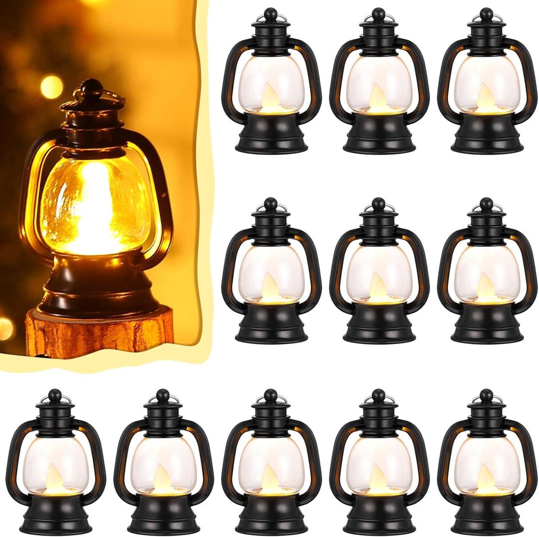 Ferraycle 12 Pcs Mini Lantern Decor 4 Inch Western Lantern Table Centerpiece Small Vintage Camping Hanging Lamp Ornaments Bulk for Cowboy Cowgirl Wedding Halloween Christmas (4 Inch,Black)