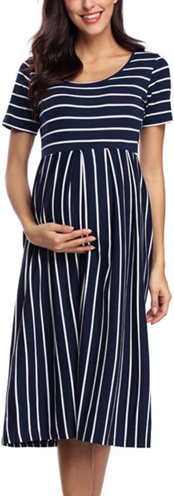 BBHoping Womens Casual Striped Maternity Dress Short Knee Length Pregnancy Clothes for Baby Shower (Medium)