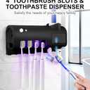 Hanging toothbrush holder and space saving toothpaste dispenser. This convenient organizer neatly stores toothbrushes and toothpaste together, ensuring safe and secure use for the whole family (Black)