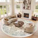 zesthome 9ft Round Rugs for Living Room, Non-Slip Washable Round Area Rugs, Ultra-Thin Large Circle Rugs, Soft Low Pile Rug for Bedroom, Kitchen - Vintage Stain Resistant Round Rug (Beige,9'x9')