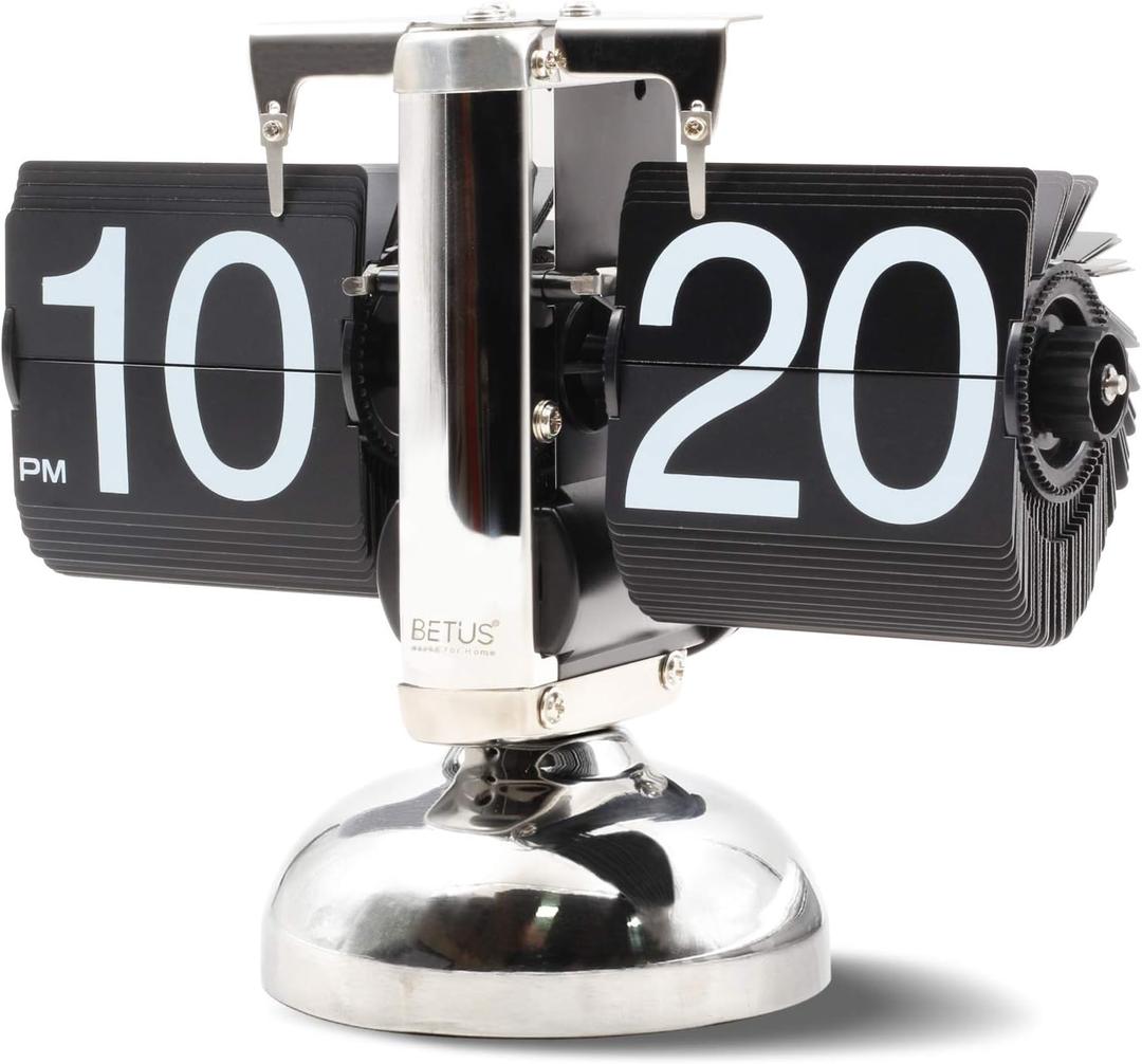 Betus Flip Desk Clock - Mechanical Retro Style -Digital Display Battery Powered - Home & Office Dcor 8 x 6.5 x 3 Inches (Black)