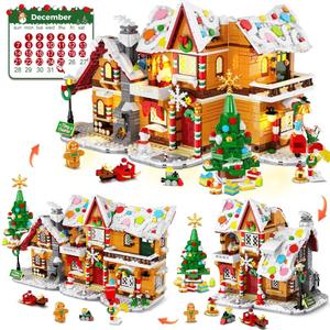 HOGOKIDS 2025 Advent Calendar Gingerbread House Mini Building Set with Light, 24 Days Countdown 3 Style Christmas Village Blocks Toy with Xmas Tree, for Adults Kids Boy Girls Ages 10+