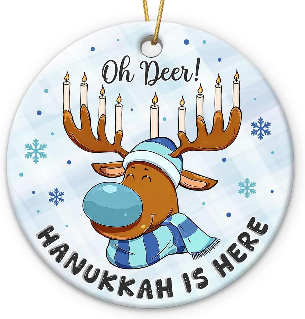 Funny Hanukkah Ornaments 2025 - Spiritual Gifts for Women, Jewish Reindeer Christmas Ornament for Kids, Hanging Decor for Hanukkah Decorations Tree, Gifts for Jewish Men Friends Neighbors Mom Coworker