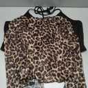 WDIRARA Women's Plus Size Leopard Halter Tops Mesh Long Bell Sleeve Tie Back T Shirts, 4XL