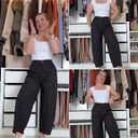 Xiaoxuemeng Linen Pants Women Wide Leg Capri Beach Pants Elastic Waisted Baggy Linen Trousers, XL