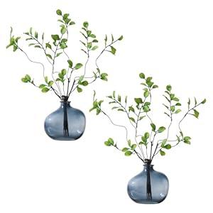 GAUIOGI 21" 6Pcs Artificial Ficus Branches Faux Stems with Vase, Decorative Bendable Realistic Stems with Vase, Fake Spray Branch Greenery Twig Plants for Home Office Wedding Table Decoration(Green)