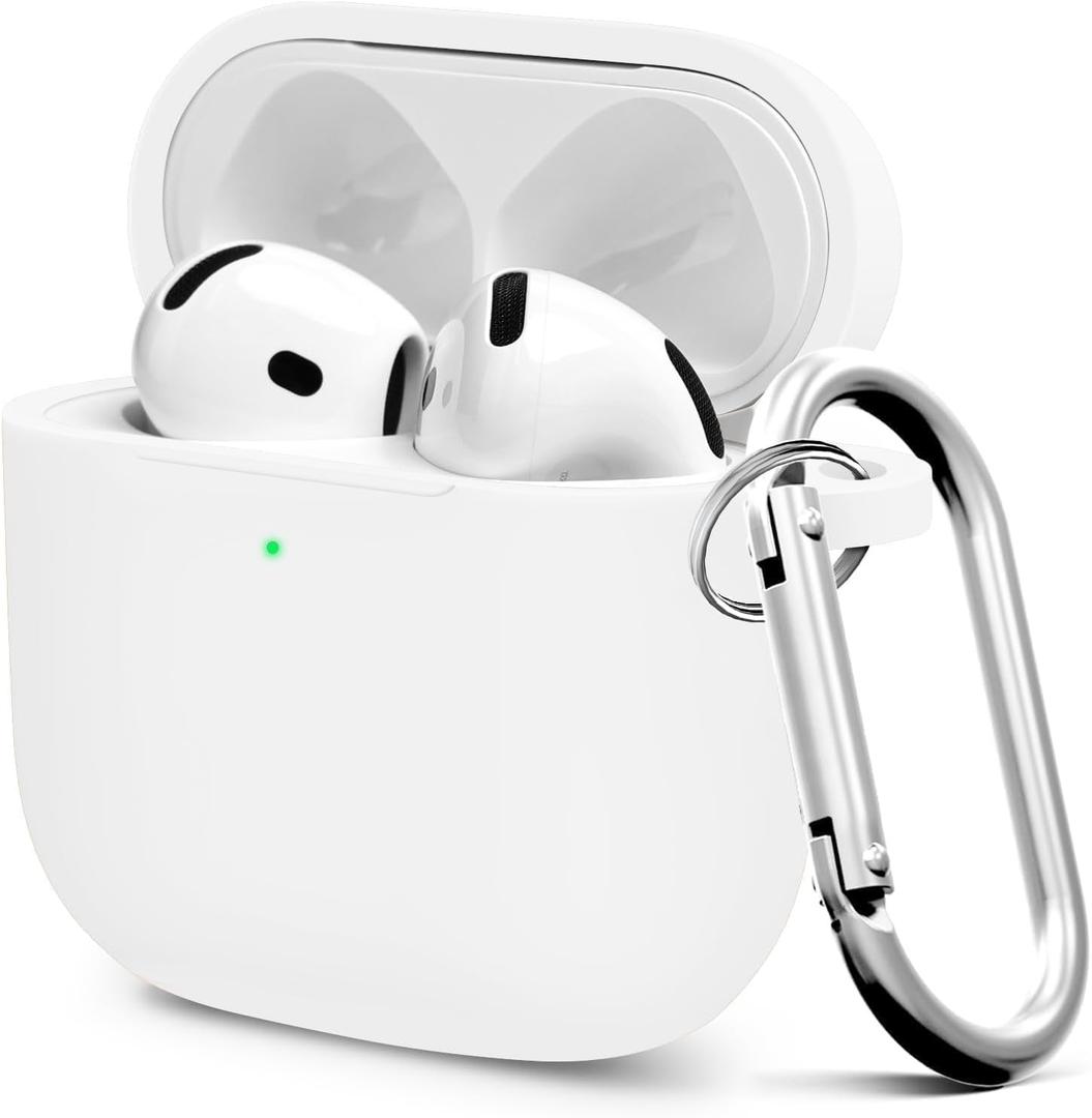 Premium Protective Case for AirPods 4th Generation - Stylish & Durable AirPods Case with Keychain for Air Pod & AirPods AccessoriesWhite