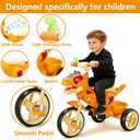 NMM Dinosaur Tricycle for Kids 2-6, Big Wheel, Music, LED, Horn, Orange