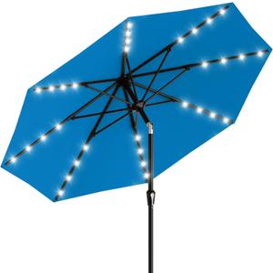 AreShark 9FT Patio Umbrella with Solar Lights, 32 Lighted Pool Umbrella w/Tilt and Crank, Outdoor Market Solar Umbrellas for Garden, Deck, Backyard, Pool and Beach, Royal Blue