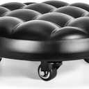 Low Height Rolling Stool with 360Swivel Caster, Low Roller Seat Chair, PU Leather Rolling Stool Heavy-Duty and Sturdy, Movable Mini Stools for Home Office Garage Shop Fitness Sport
