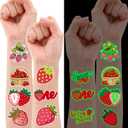 3 x 96PCS Strawberry Pre-cut Temporary Tattoos Berry First Birthday Party Supplies Decorations Cute Tattoos Stickers Party Favors Kids Gifts Girls Boys Classroom School Prizes Themed (Glow in the dark)