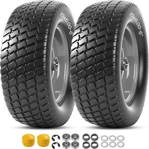 AR-PRO (2-Pack) 15x6.00-6 Flat Free Tire and Wheel, Solid Lawn Mower Front Tires with 3" Centered Hub, 3/4" & 5/8" Bearings and 1" Bushings, Compatible with Riding Mower Lawn Tractor