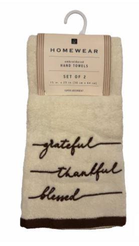 Homewear Embroidered Hand Towels - Grateful Thankful Blessed