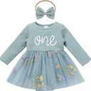 Kids Girls 1st Birthday Outfits Snowflake/Pumpkin Long Sleeve Romper Dress and Headband Cake Smash Outfits