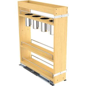 Pull Out Cabinet Organizer 5" Soft-Close Wood Pullout Shelf Organizer for Utilities Kitchen and Bathroom Base Cabinets, Slide Out Spice Rack