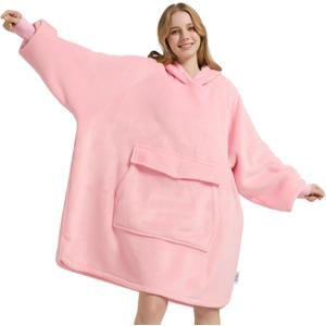 Krifey Wearable Blanket Hoodie, Oversized Sherpa Fleece Sweatshirt with Giant Pocket, Birthday Gifts for Women, Mom, Sister, Pink