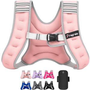 Fragraim Weighted Vest for Women Men - 8lb/10lb/12lb/16lb/22lb/25lb/30lb Weight Vest with Reflective Stripe, Detachable Phone Pouch, Ideal for Walking, Strength Training, Running, Workout, Cardio (Pink)